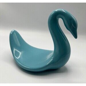 1981 Andre Richards Ceramic Swan Towel Holder Teal Aqua Vintage